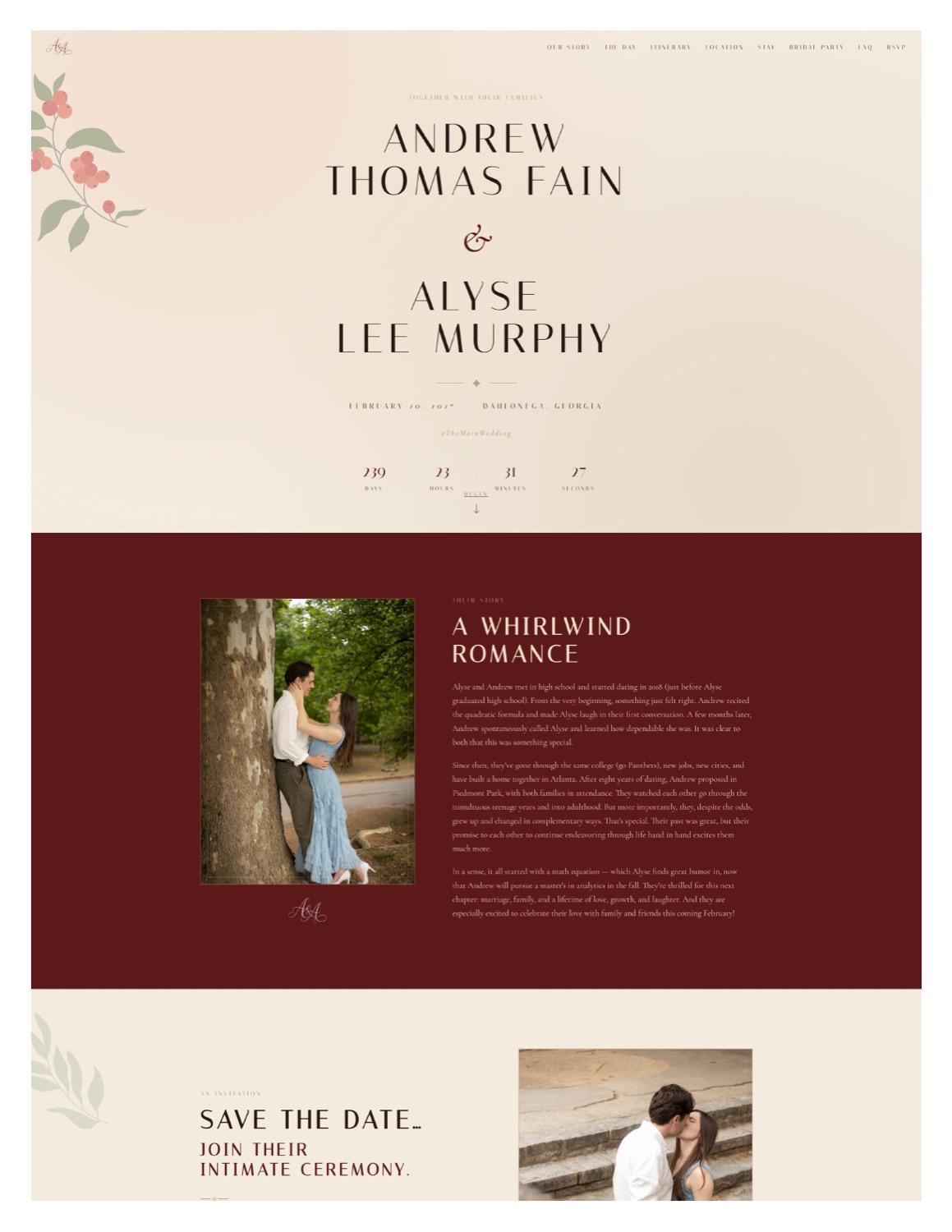 Alyse and Andrew homepage and story screenshot.